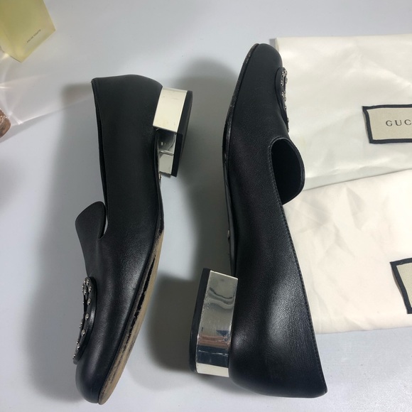 Gucci Loafers Silver Stud Logo Heel Classic Edgy Size 37 - Picture 5 of 9